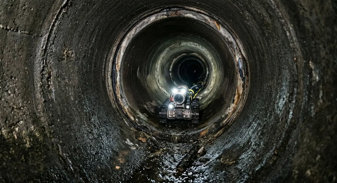 Robotic sewer camera inspecting pipe interior for Sewer Line Repair in New Castle